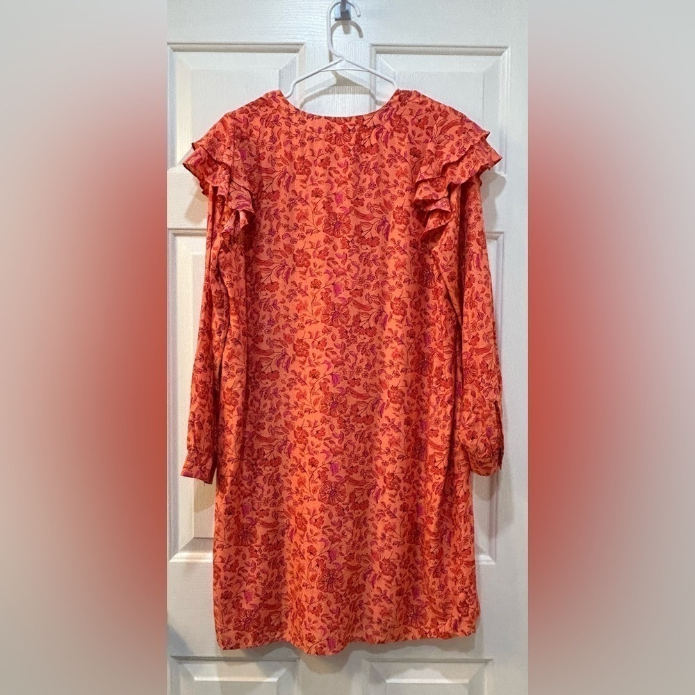 Vineyard Vines Silk Infused Floral Long Sleeve Dress Ruffle Shoulder Pintuck M - Picture 2 of 10
